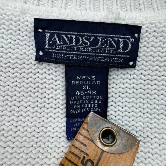 Lands End Mens size XL White V-Neck Pullover Sweater With Bell Leadership Logo - Picture 3 of 10